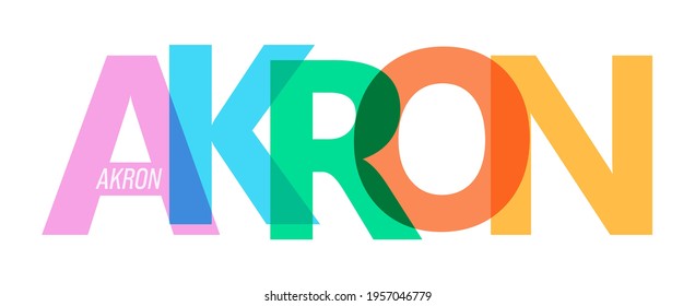AKRON. Lettering on a white background. Vector design template for poster, map, banner. Vector illustration.