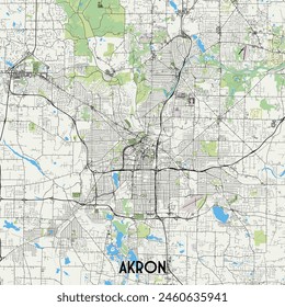 Afiche de mapa de Akron, Ohio, EE.UU.