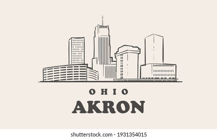 Akron Skyline, Ohio. Akron Hand Drawn Sketch