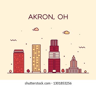 Akron skyline, Ohio, USA. Trendy vector illustration, linear style