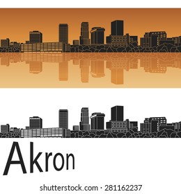 Akron skyline in orange background in editable vector file