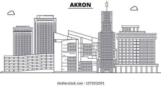 Akron,United States, flat landmarks vector illustration. Akron line city with famous travel sights, design skyline.