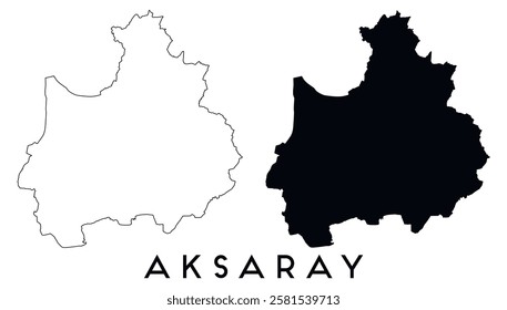 Aksaray Turkey map outline and black silhouette vector