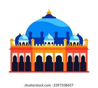 Akshardham - modern flat design style single isolated image. Neat detailed illustration of Hindu temple complex in Delhi. The building from the Guinness Book of Records, the largest in the world