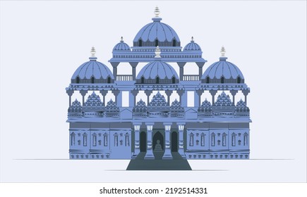 Akshardham Temple in New Delhi, India. Akshardham or Swaminarayan Akshardham complex is a Hindu mandir and a spiritual-cultural campus in India. Jain Temple Udaipur India. vector illustration