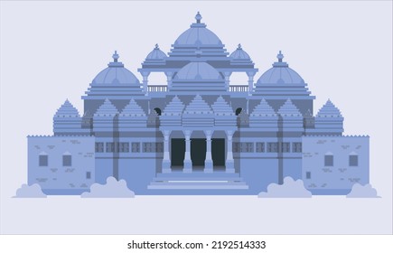 Templo Akshardham en Nueva Delhi, India. El complejo Akshardham o Swaminarayan Akshardham es un mandir hindú y un campus espiritual-cultural en la India. Templo Jain Udaipur India. ilustración vectorial