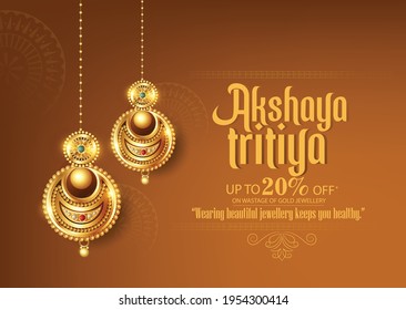  Celebración de Akshaya Tritiya con un kalash dorado, aretes dorados, monedas de fondo decorado