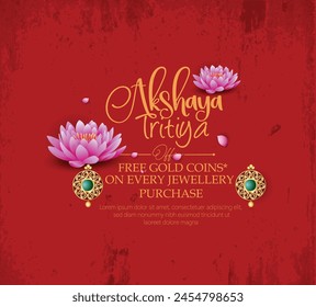 Akshaya Tritiya celebration with a golden kalash fill up with gold coins, Lotus, Lamps