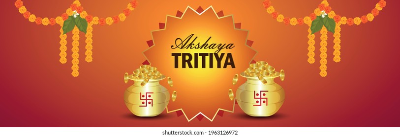 Akshaya tritiya celebration jewellery sale banner with creative gold coin kalash
