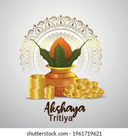 Akshaya tritiya celebration sale promotion with gold coin, kalash, diwali diya 