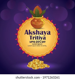 Akshaya tritiya event illustration with gold coin and traditional kalash