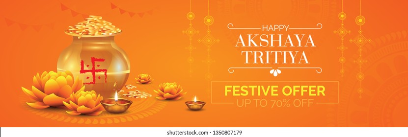 Akshaya Tritiya Festival Offer, Sale Banner, Header Design Template With 70% Discount Tag Vector Illustration