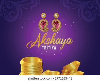 Akshaya tritiya indian festival sale promotion with gold coin and earings