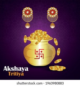 Akshaya tritiya indian jewellery sale promotion with gold coin pot and with gold earings