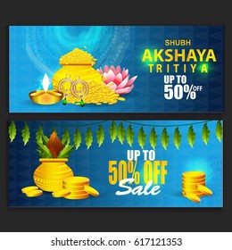 Akshaya Tritiya, Mega Sale with Flat 50% Off. Creative poster, banner or flyer design.