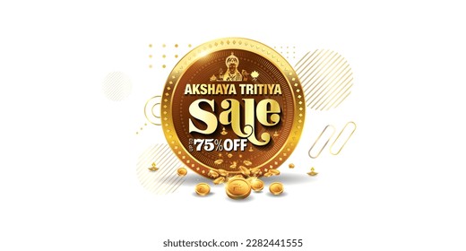 Akshaya Tritiya special sale, offer and discount concept design. Vector illustration golden coins Indian Goddess Laxmi.