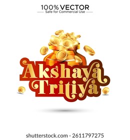 Akshaya Tritiya Traditional festival of India. Kalash of gold coins Post and Logo unit illustration.