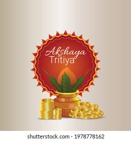 Akshaya tritiya vector illustration with gold coin and kalash