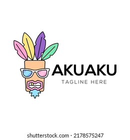 Aku-aku mask logo design template with hipster trendy style