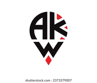 diseño del logotipo de la forma de ubicación de la letra AKW. Diseño sencillo del logotipo de ubicación de la carta AKW.