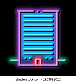 aberturas de rascacielos de neón vector de signo de luz. Signo de aberturas de rastrillos brillantes. ilustración de símbolo transparente