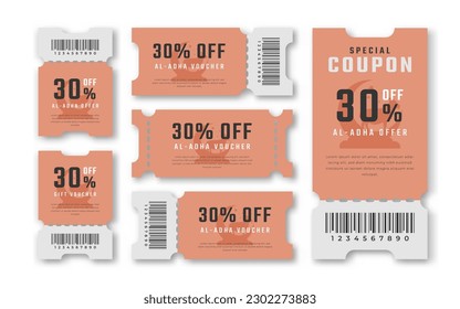 Al Adha Sale Coupon Discount Voucher 30 Percent off for Promo Code, Shopping, Marketing and Best Promo Retail Pricing Vector Illustration