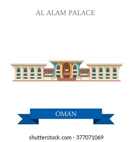 Al Alam Palace in Muscat Oman. Flache Cartoon Stil historischen Anblick Sehenswürdigkeiten Website Vektorgrafik. Städte aus aller Welt reisen zu Sehenswürdigkeiten der Sammlung Asien.