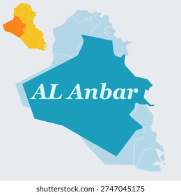 Al Anbar Iraq Map and Flag - Largest Governorate, Ramadi Capital and Euphrates River Vector Outline
