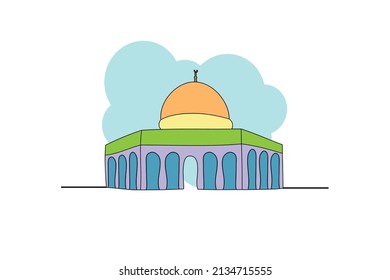 Al Aqsa Mosque (Dome of the Rock) Illustration. Banner, Poster, Greeting Card. Vector Illustration.