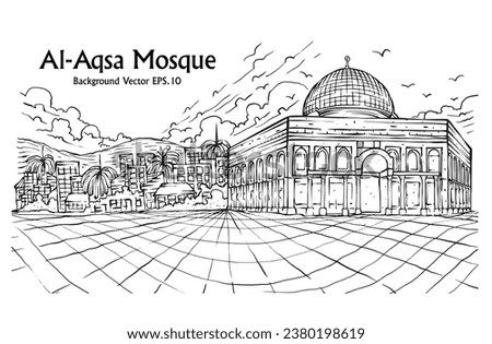 Al Aqsa Mosque in Jerusalem City. Background Vector Eps10