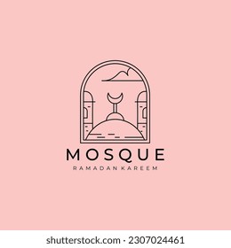 al aqsa mosque minimal logo vector symbol illustration design, al-isra wal-mi'raj masjidil al-aqsa line art design