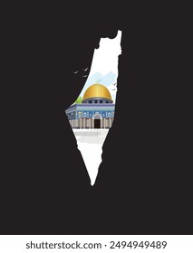 Al Aqsa Mosque in Palestine Map. Vector illustration concept 