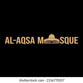Al Aqsa Mosque typography vector icon. Al Aqsa Mosque in Jerusalem vector symbol on black round