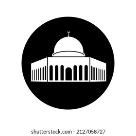 Al Aqsa Mosque vector icon. Al Aqsa Mosque in Jerusalem vector symbol on black round..