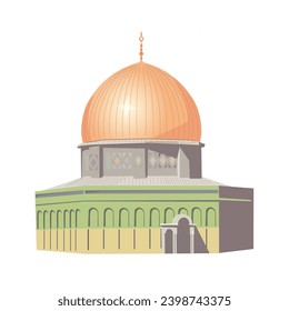 al Aqso mosque also called the dome of the rock in vector illustration, large gold dome, west bank Palestine
