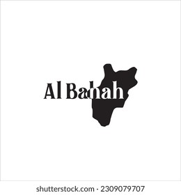 Al Bahah map and black lettering design on white background
