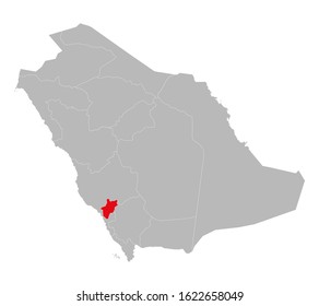 Al bahah province highlighted on saudi arabia political map. Gray background.