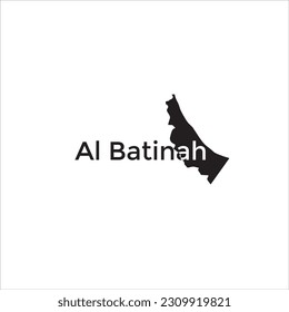 Al Batinah map and black lettering design on white background