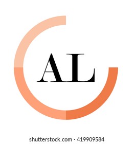 AL black letters , modern type of font , tree orange colors , simply alphabet like design identity