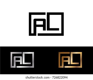 AL Box Logo. Letter Design Vector with Black Gold Silver Colors
