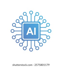 Al chip cpu icon design in gradient blue colour. Al processor icon logo design template. Artificial Intelligence vector illustration.