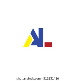 AL flat initial letter logo combining yellow blue red