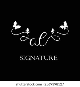 AL Handwritten initial letter, A L simple signature vector logo with butterfly shape variation, beauty, photography letter logo design. A L