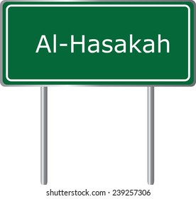 Al Hasakah, Syria, road sign green vector illustration, road table