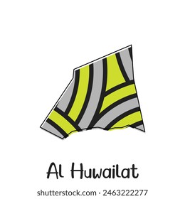 Al Huwailat Map City illustration design, Simplified map of Al Huwailat region in UEA with Arabic word