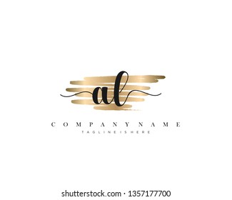 AL initial handwriting logo with brush gold color template vector