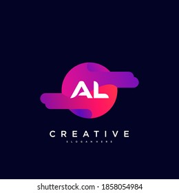 AL Initial Letter logo icon design template elements with wave colorful art.