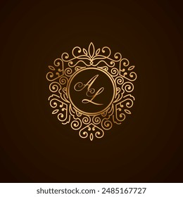 Logotipo de la letra inicial de AL con forma de corazón adornado.