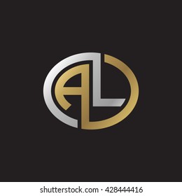 AL initial letters looping linked ellipse elegant logo golden silver black background
