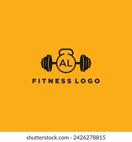 AL initial monogram for fitnes or gym logo with creative barbell design